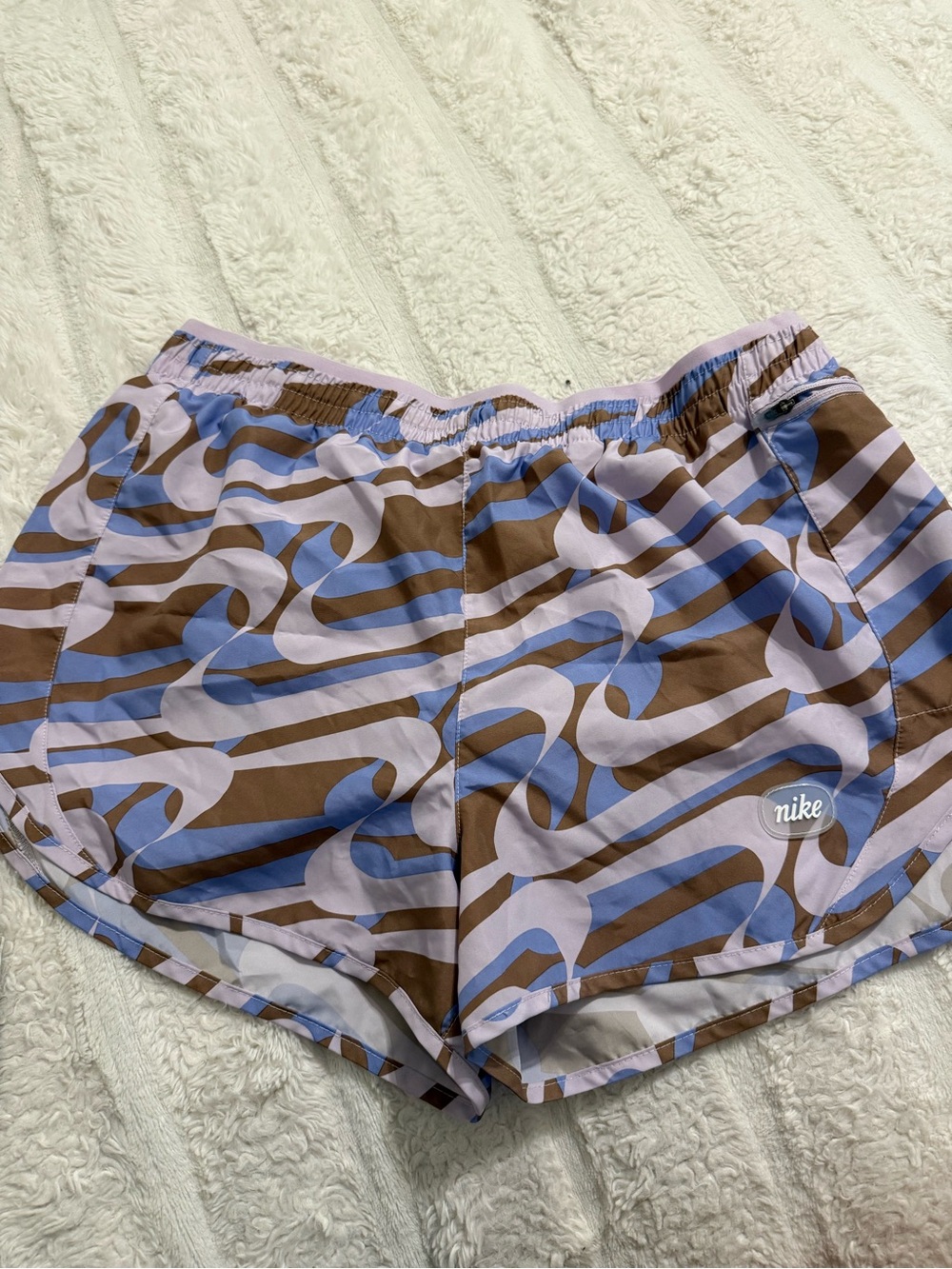 Nike Women’s Brown, Lavender & Blue Abstract Stripe Athletic Shorts